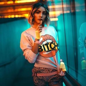 Pink Crewneck “Bitch” Sweatshirt